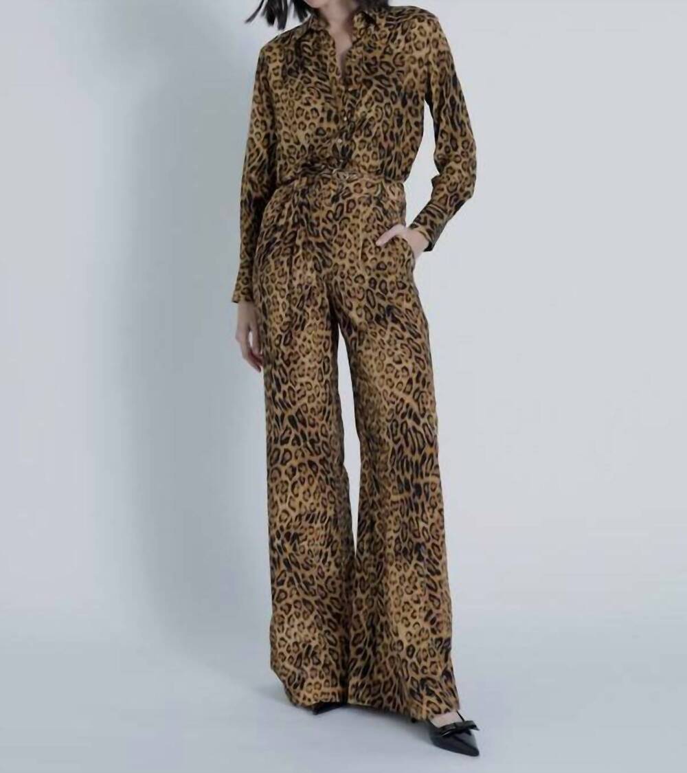 NEW KARINA GRIMALDI mia high rise waist and wide leg print pants in leopard